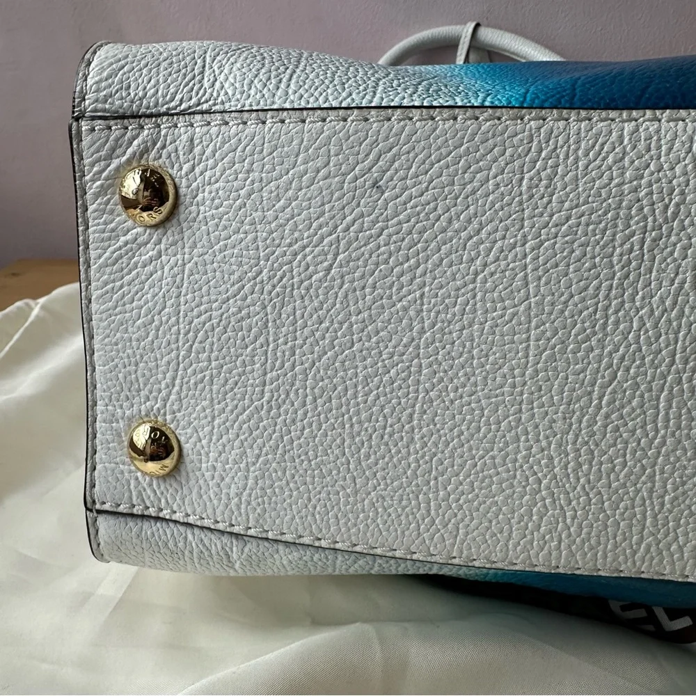 MICHAEL KORS Hamilton Spray Large Pebble Leather Tote Bag White/Blue